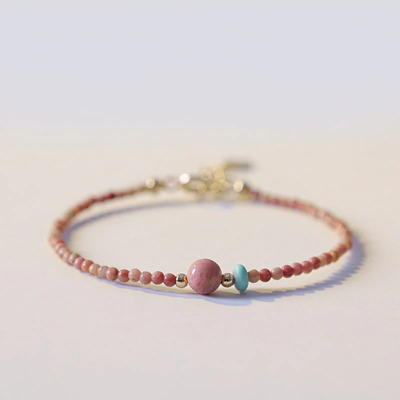 Bracciale a catena con energia amorevole in rodonite naturale placcato oro 14K Buddha Stones