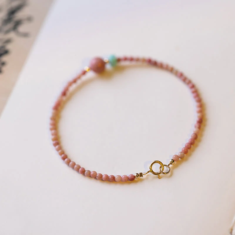 Bracciale a catena con energia amorevole in rodonite naturale placcato oro 14K Buddha Stones - Image 10