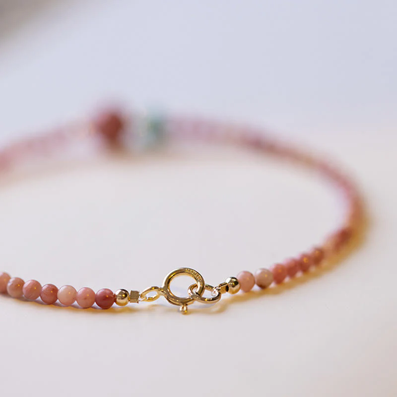 Bracciale a catena con energia amorevole in rodonite naturale placcato oro 14K Buddha Stones - Image 11