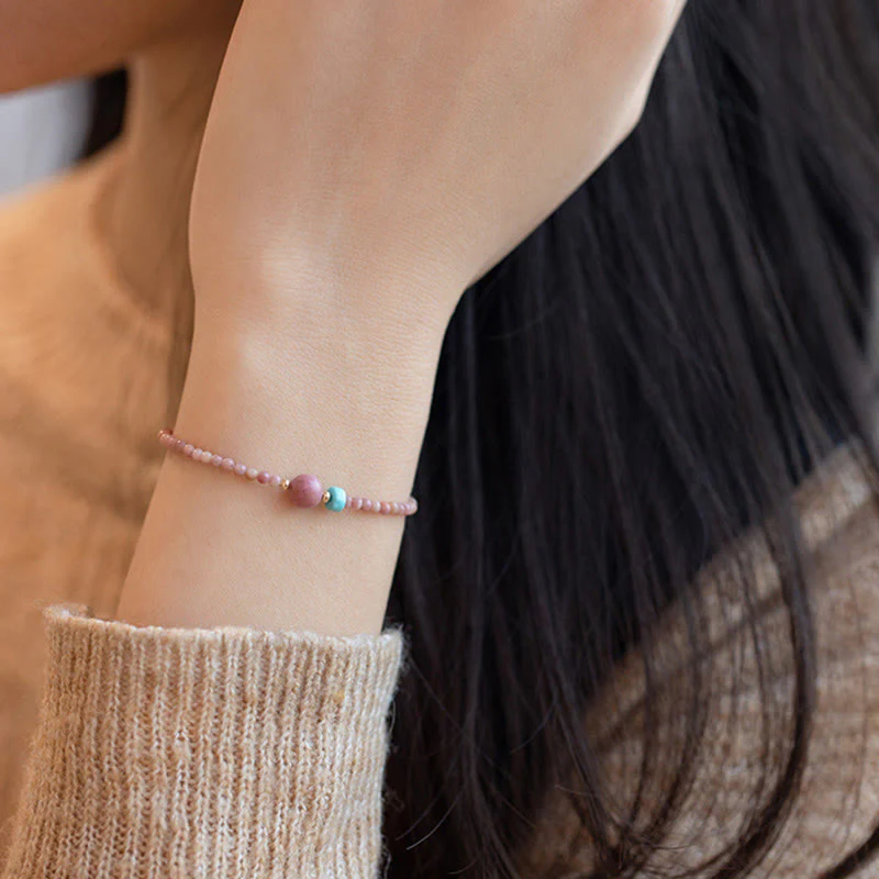 Bracciale a catena con energia amorevole in rodonite naturale placcato oro 14K Buddha Stones - Image 12