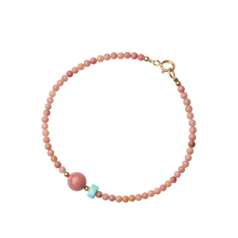 Bracciale a catena con energia amorevole in rodonite naturale placcato oro 14K Buddha Stones - Image 14