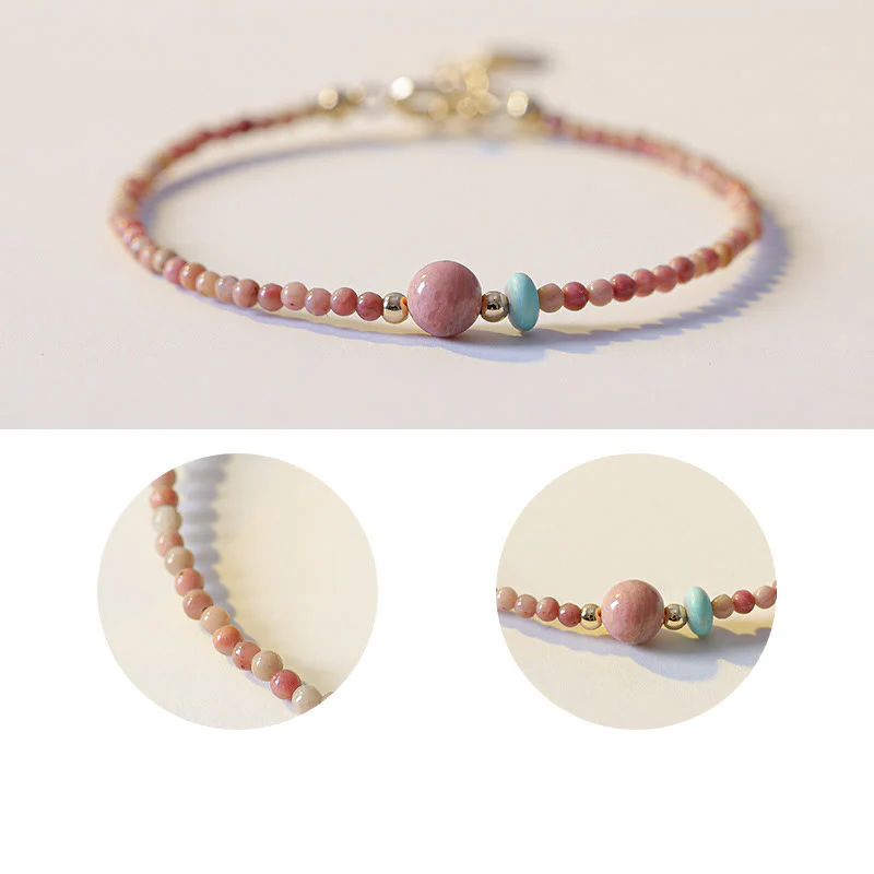 Bracciale a catena con energia amorevole in rodonite naturale placcato oro 14K Buddha Stones - Image 7