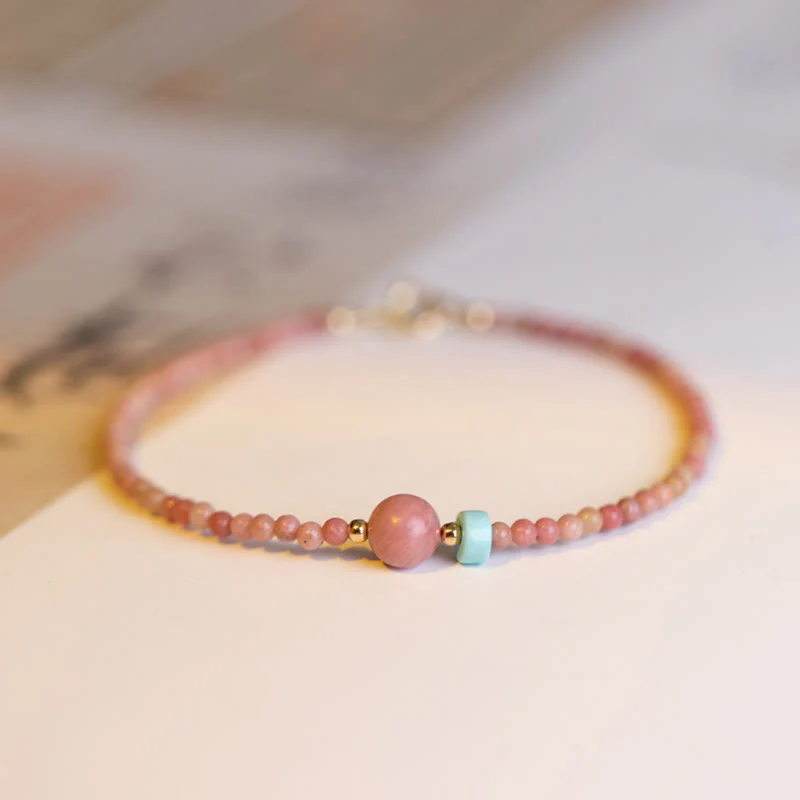 Bracciale a catena con energia amorevole in rodonite naturale placcato oro 14K Buddha Stones - Image 9