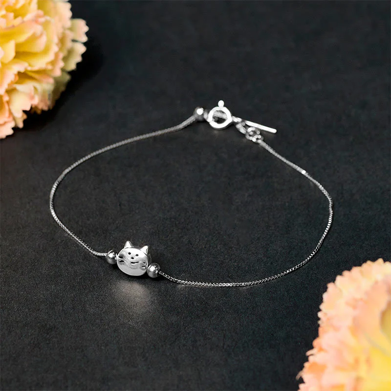 Bracciale a catena con mini gatto in argento sterling 925 Buddha Stones