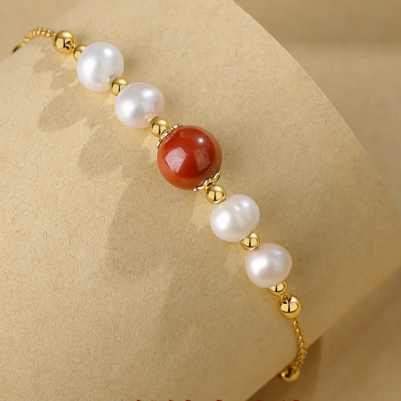 Bracciale a catena con perle curative in argento sterling 925 e cinabro Buddha Stones - Image 4