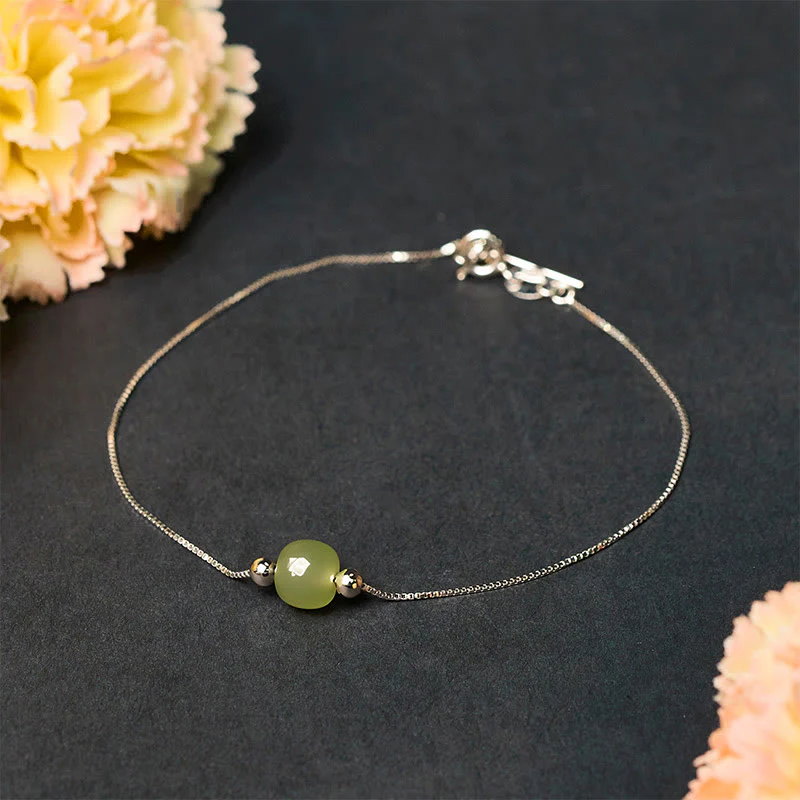 Bracciale a catena con perline di giada naturale in argento sterling 925 Buddha Stones - Image 11