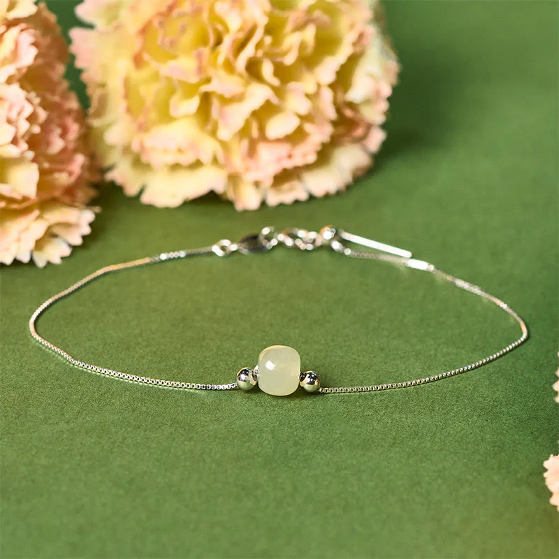 Bracciale a catena con perline di giada naturale in argento sterling 925 Buddha Stones - Image 19