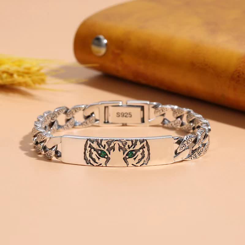 Bracciale a catena con polsino portafortuna in rame Tiger