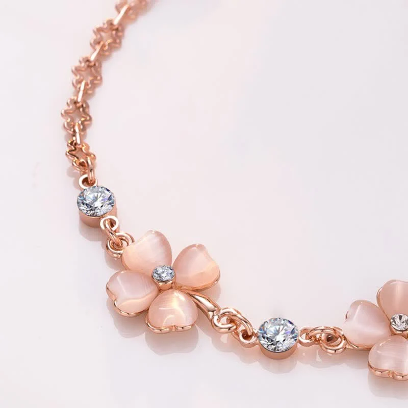 Bracciale a catena con quadrifoglio e cristallo rosa Buddha Stones Love - Image 3