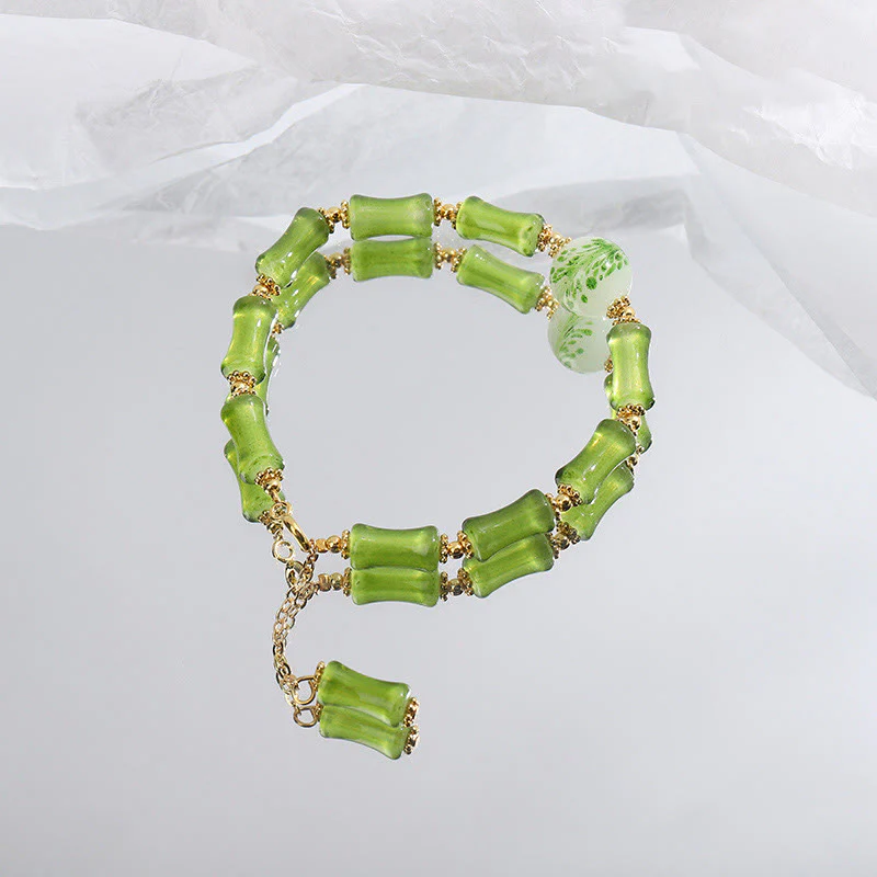 Bracciale a catena della ricchezza in agata muschiata con motivo in bambù verde Buddha Stones Liuli - Image 4