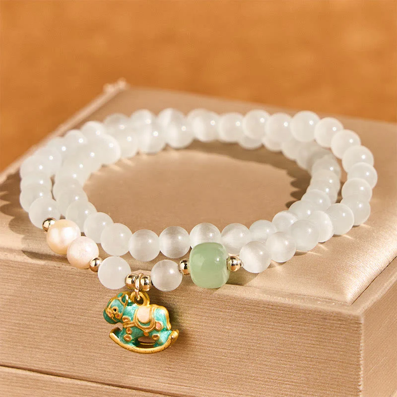 Bracciale a doppio strato con perline di vetro crisoberillo dell'anno del cavallo Buddha Stones Peace Love - Image 3