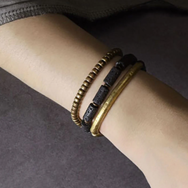 Bracciale avvolgente multistrato in perline di rame e roccia lavica vintage Buddha Stones - Image 15