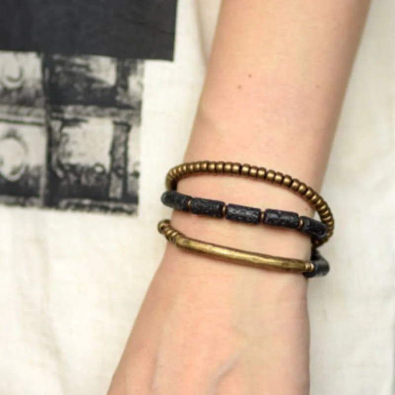 Bracciale avvolgente multistrato in perline di rame e roccia lavica vintage Buddha Stones - Image 16