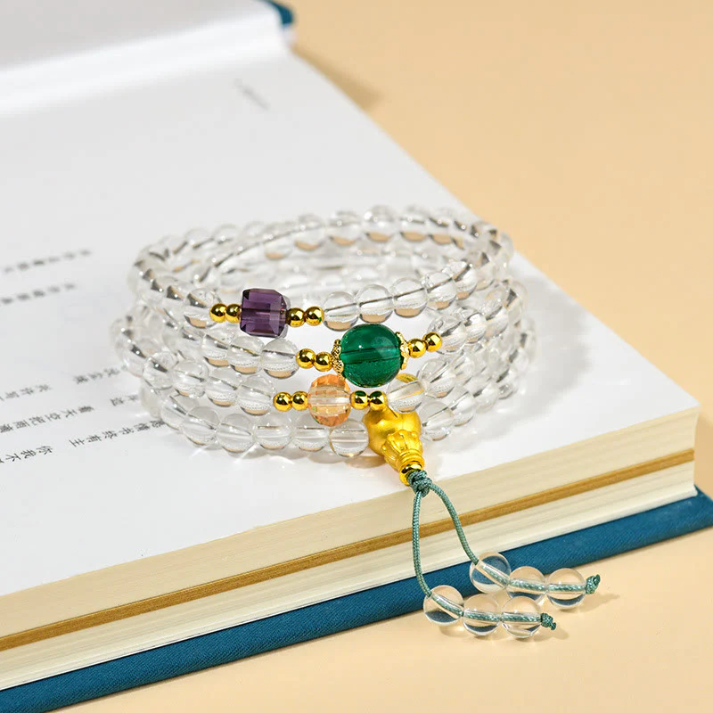 Bracciale Buddha Stones 108 Mala Beads White Crystal Clarity - Image 2