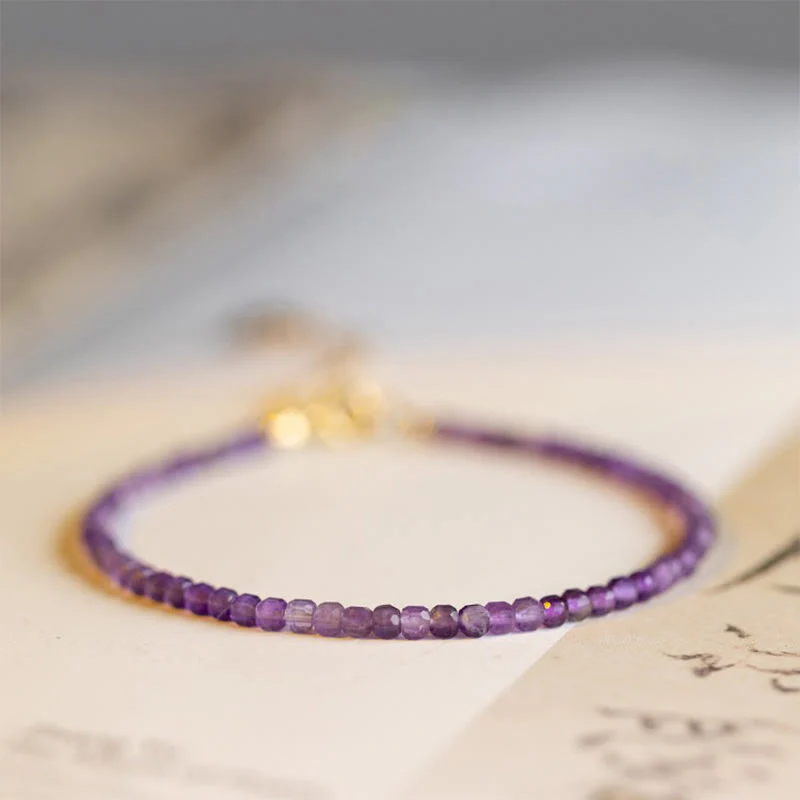 Bracciale Buddha Stones 2,5 mm Ametista naturale Perline ultrasottili Rame placcato oro 14k Inner Peace - Image 2