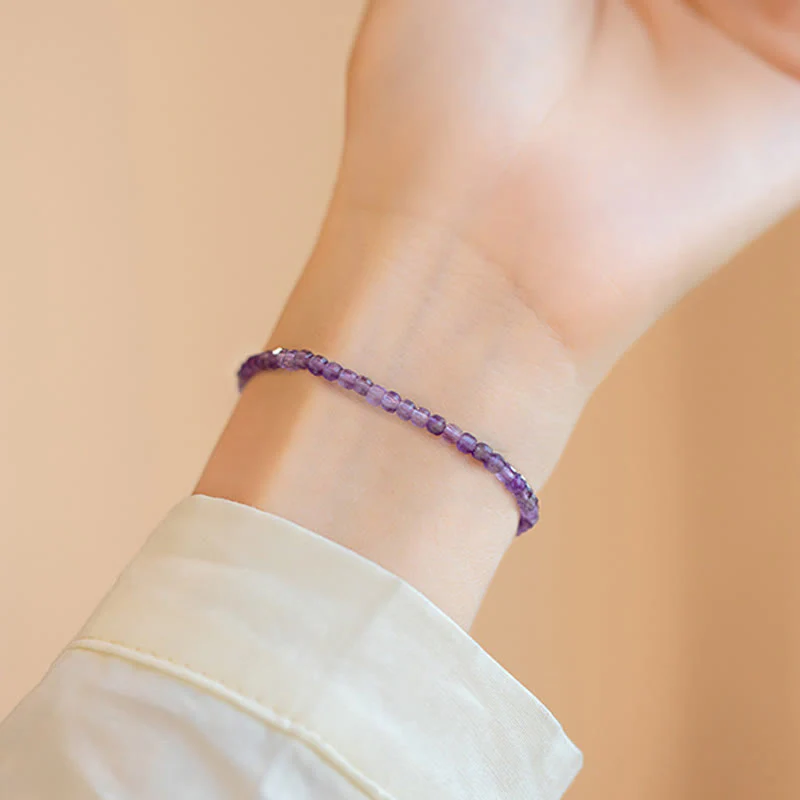 Bracciale Buddha Stones 2,5 mm Ametista naturale Perline ultrasottili Rame placcato oro 14k Inner Peace - Image 4