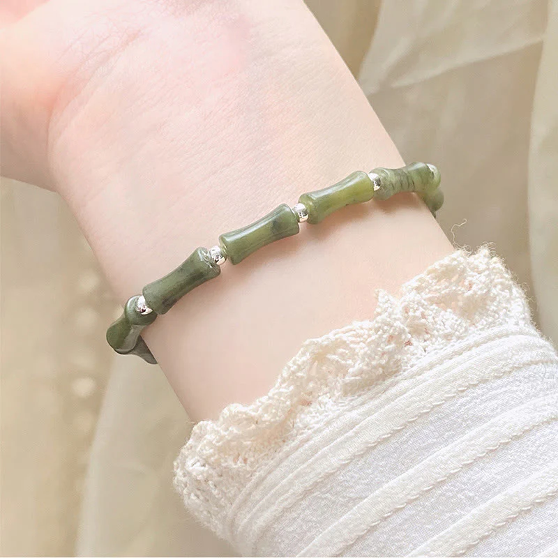 Bracciale Buddha Stones 925 Sterling Silver Bamboo Jade Lucky Cat Fu Character Luck Abundance - Image 11