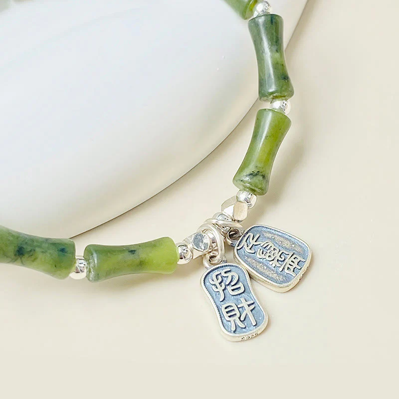 Bracciale Buddha Stones 925 Sterling Silver Bamboo Jade Lucky Cat Fu Character Luck Abundance - Image 12