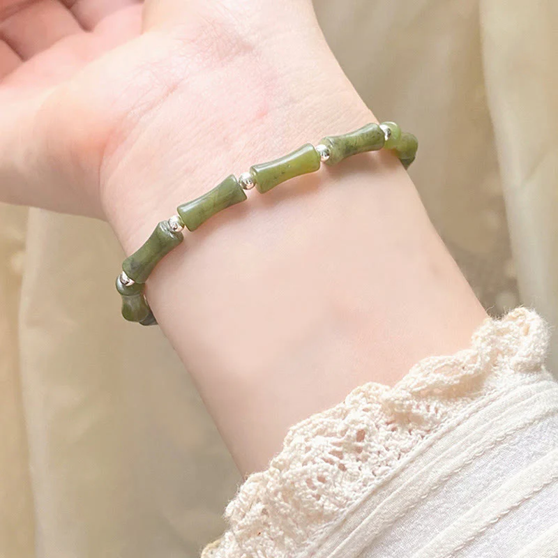 Bracciale Buddha Stones 925 Sterling Silver Bamboo Jade Lucky Cat Fu Character Luck Abundance - Image 14