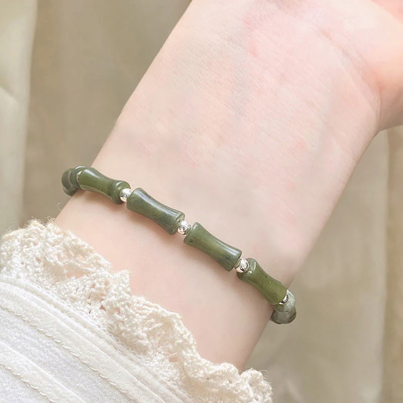 Bracciale Buddha Stones 925 Sterling Silver Bamboo Jade Lucky Cat Fu Character Luck Abundance - Image 15