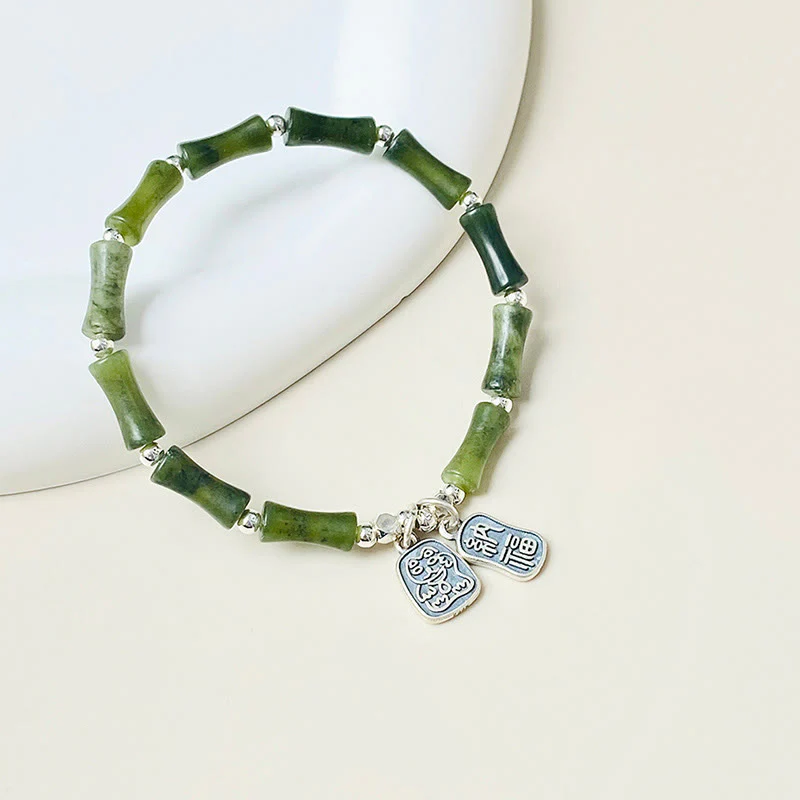 Bracciale Buddha Stones 925 Sterling Silver Bamboo Jade Lucky Cat Fu Character Luck Abundance - Image 16