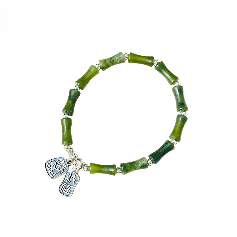 Bracciale Buddha Stones 925 Sterling Silver Bamboo Jade Lucky Cat Fu Character Luck Abundance - Image 18