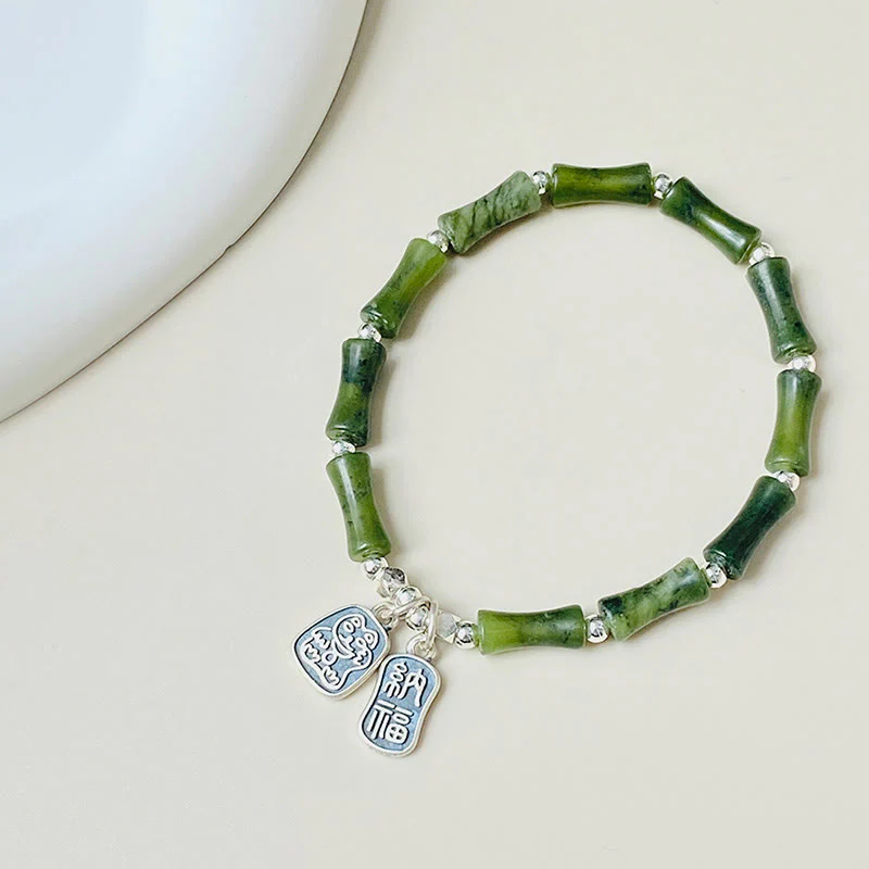 Bracciale Buddha Stones 925 Sterling Silver Bamboo Jade Lucky Cat Fu Character Luck Abundance - Image 8