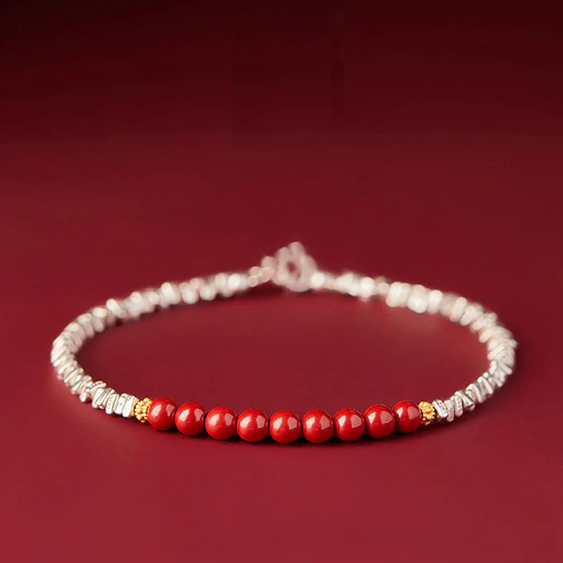 Bracciale Buddha Stones 925 Sterling Silver Cinnabar Fu Character Blessing