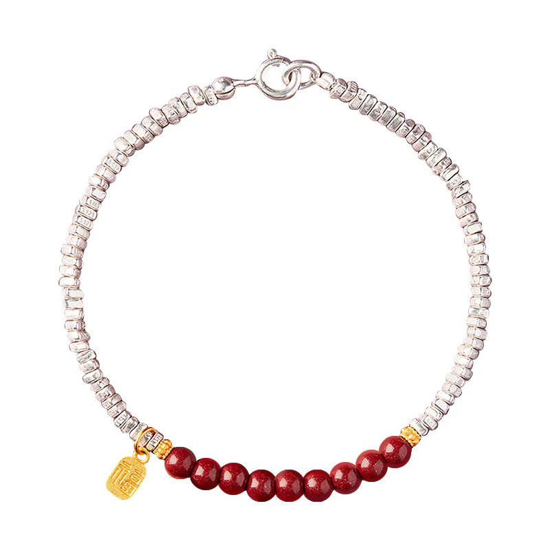 Bracciale Buddha Stones 925 Sterling Silver Cinnabar Fu Character Blessing - Image 12