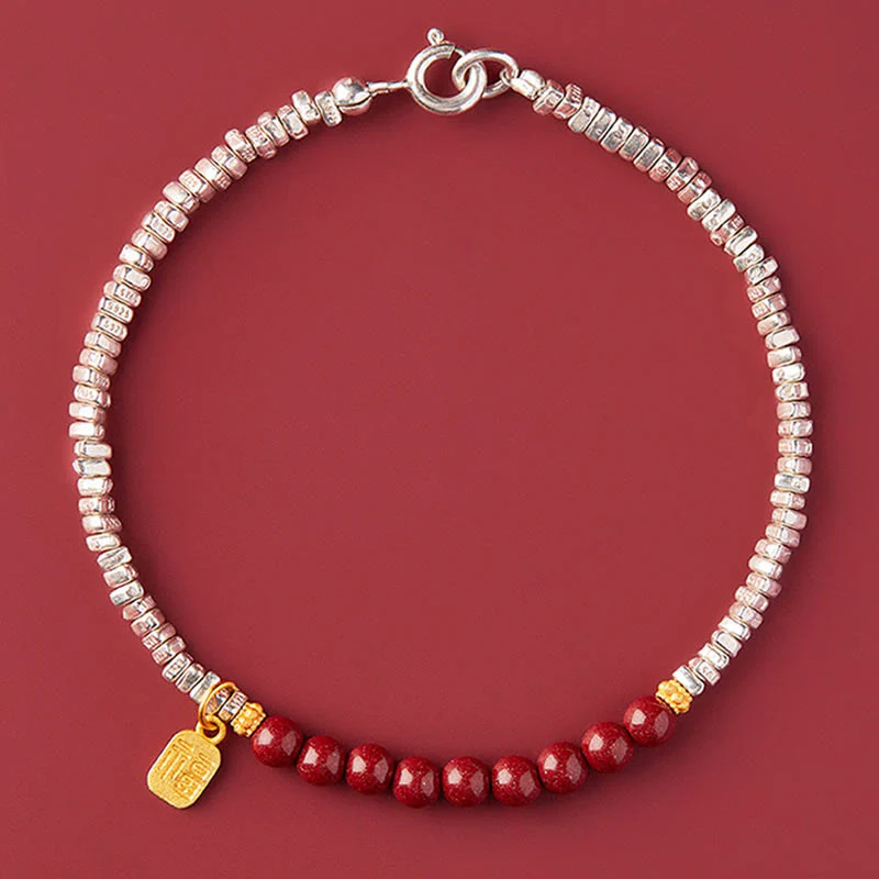 Bracciale Buddha Stones 925 Sterling Silver Cinnabar Fu Character Blessing - Image 5