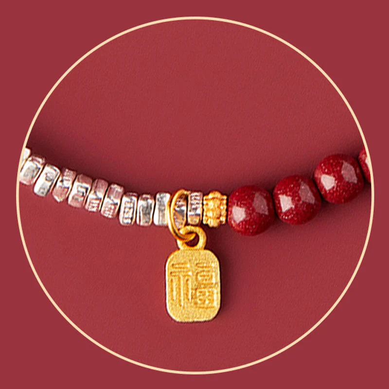 Bracciale Buddha Stones 925 Sterling Silver Cinnabar Fu Character Blessing - Image 9