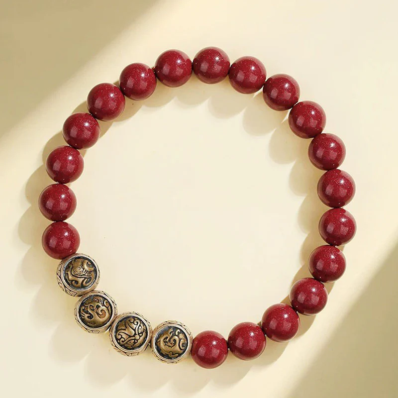 Bracciale Buddha Stones 925 Sterling Silver Cinnabar naturale Quattro Bestie Benedizione - Image 11