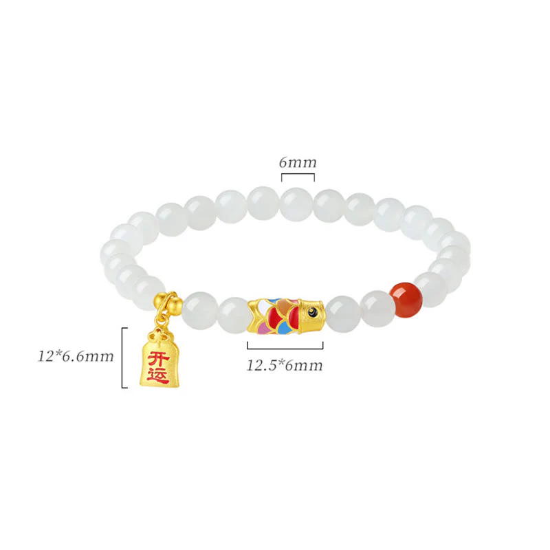 Bracciale Buddha Stones 925 Sterling Silver Hetian Giada Bianca Agata Rossa Koi Pesce Fortuna Felicità - Image 12
