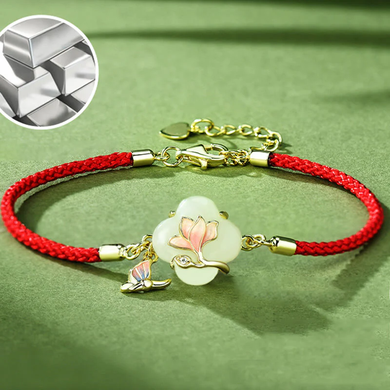 Bracciale Buddha Stones 925 Sterling Silver Hetian Jade Magnolia Flower Butterfly Luck Chain - Image 4
