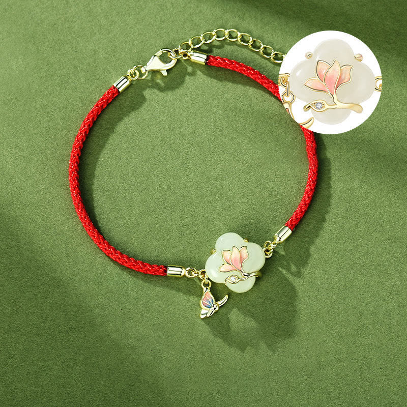 Bracciale Buddha Stones 925 Sterling Silver Hetian Jade Magnolia Flower Butterfly Luck Chain - Image 5