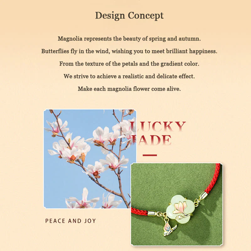 Bracciale Buddha Stones 925 Sterling Silver Hetian Jade Magnolia Flower Butterfly Luck Chain - Image 6