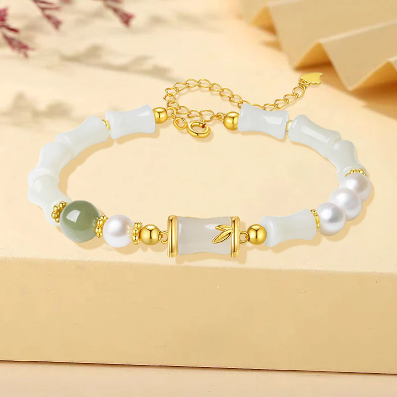 Bracciale Buddha Stones 925 Sterling Silver Hetian Naturale Giada Bianca Bambù Benedizione Fortuna Bracciale - Image 6