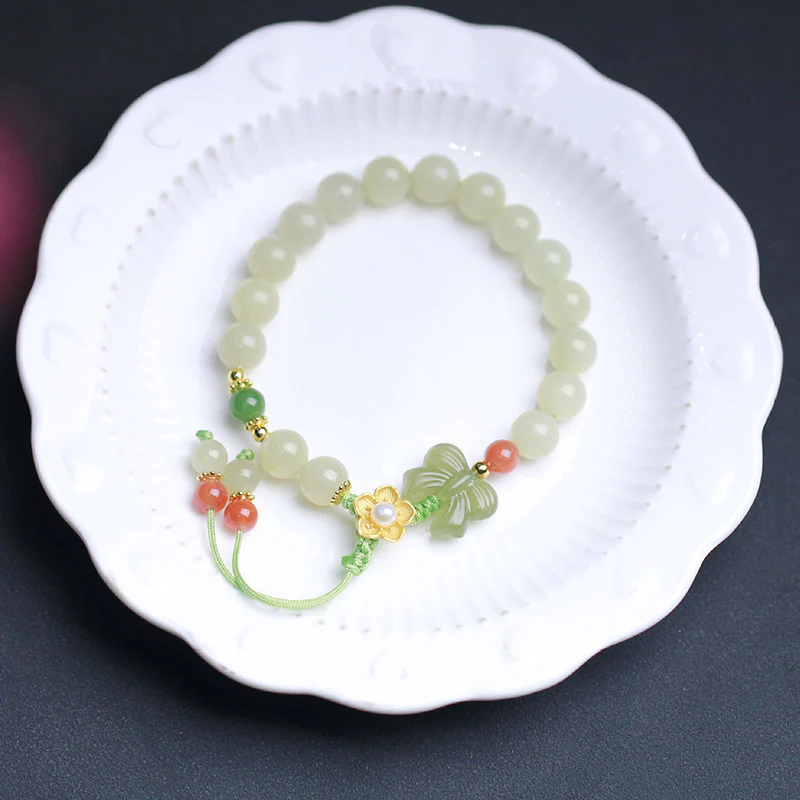 Bracciale Buddha Stones 925 Sterling Silver Jade Luck Flower Butterfly - Image 6
