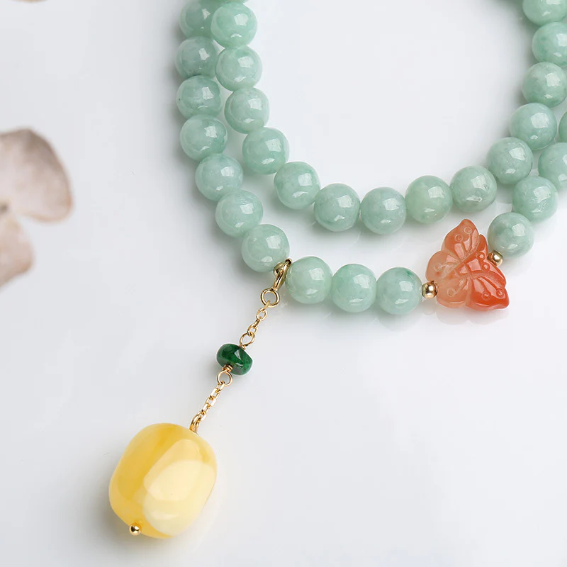 Bracciale Buddha Stones 925 Sterling Silver Jade Natural Ambra Butterfly Luck Abundance - Image 3