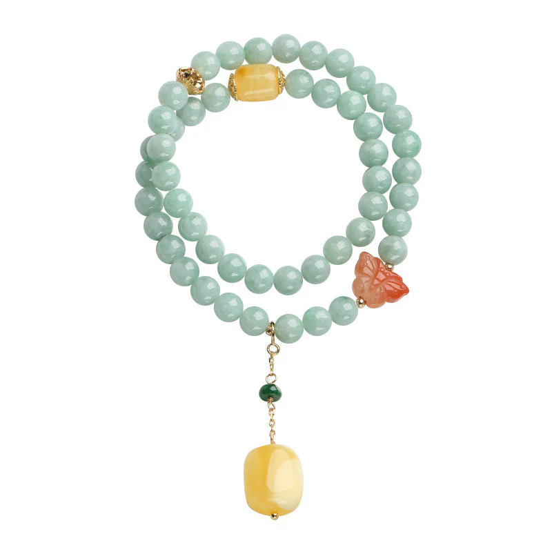 Bracciale Buddha Stones 925 Sterling Silver Jade Natural Ambra Butterfly Luck Abundance - Image 7