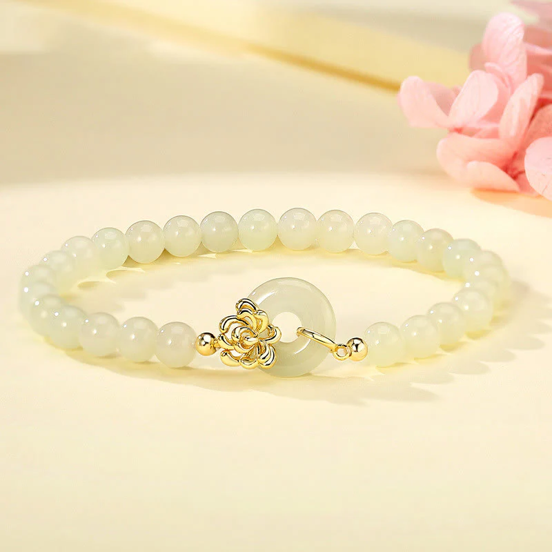 Bracciale Buddha Stones 925 Sterling Silver Natural Hetian Jade Autunno Crisantemo Fibbia Pace Prosperità