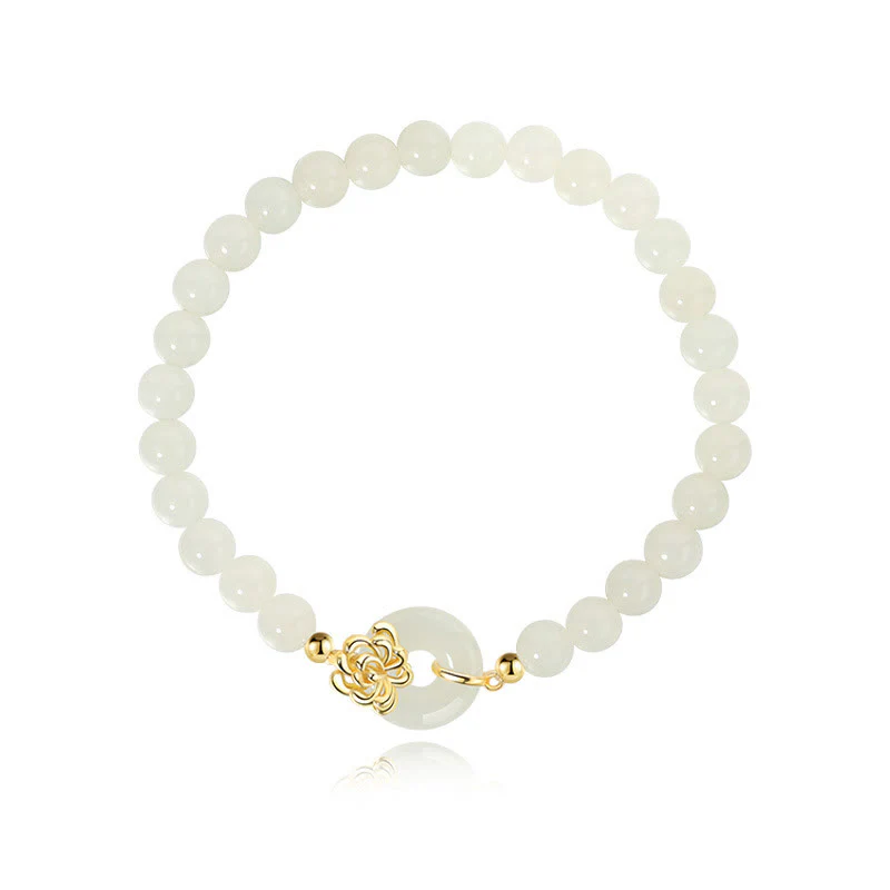 Bracciale Buddha Stones 925 Sterling Silver Natural Hetian Jade Autunno Crisantemo Fibbia Pace Prosperità - Image 4