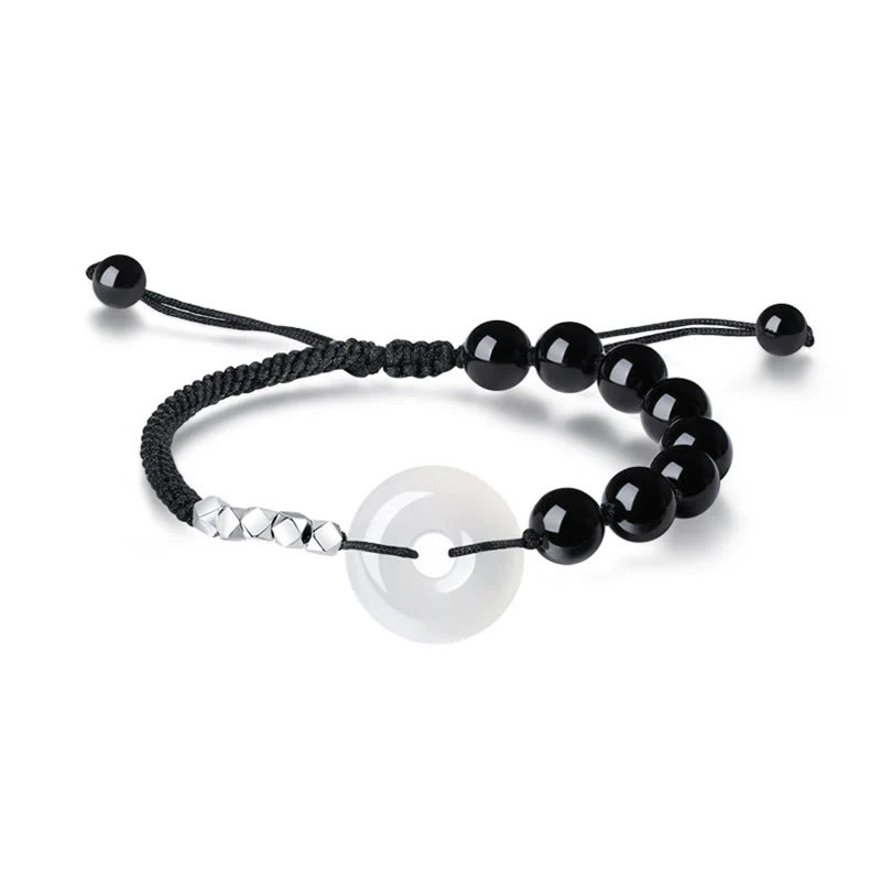 Bracciale Buddha Stones 925 Sterling Silver Ossidiana Nera Agata Fibbia della Pace Forza - Image 10