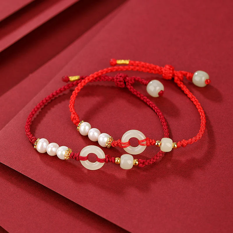 Bracciale Buddha Stones 925 Sterling Silver placcato oro Hetian Jade Peace Buckle Pearl Luck