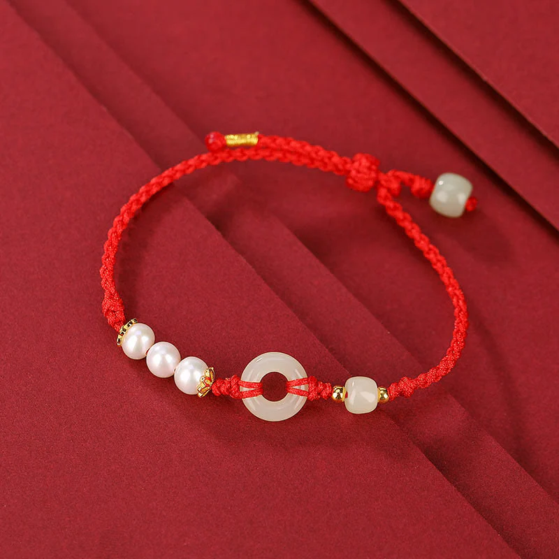 Bracciale Buddha Stones 925 Sterling Silver placcato oro Hetian Jade Peace Buckle Pearl Luck - Image 2