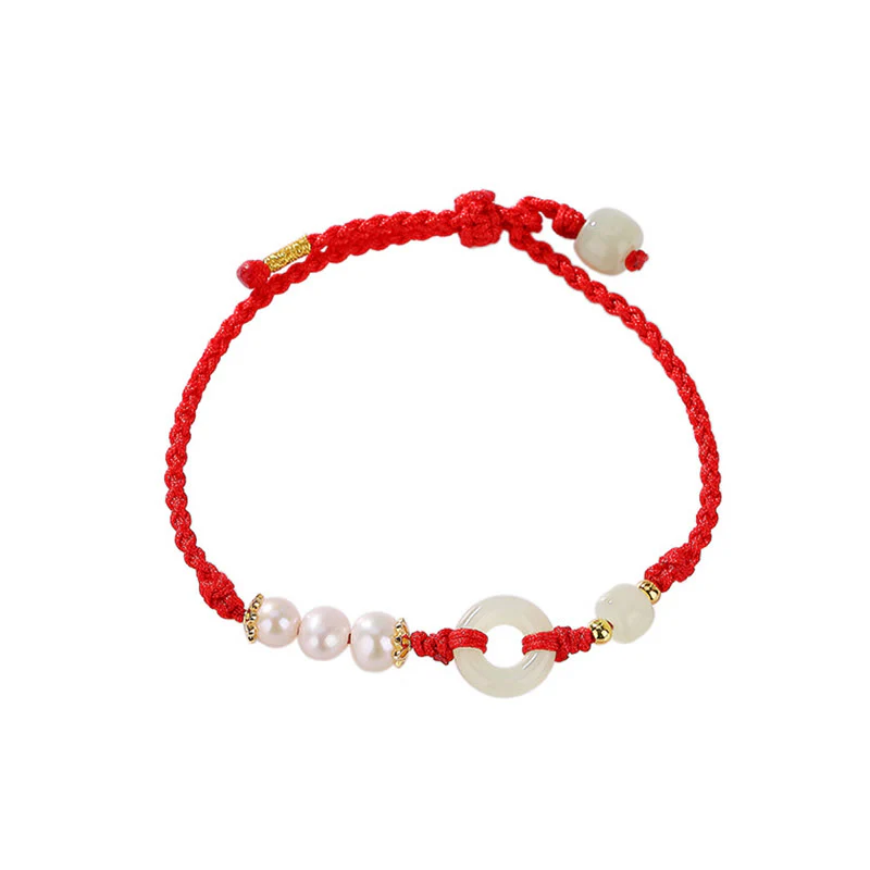 Bracciale Buddha Stones 925 Sterling Silver placcato oro Hetian Jade Peace Buckle Pearl Luck - Image 6