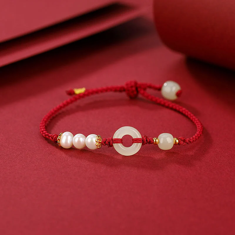 Bracciale Buddha Stones 925 Sterling Silver placcato oro Hetian Jade Peace Buckle Pearl Luck - Image 8