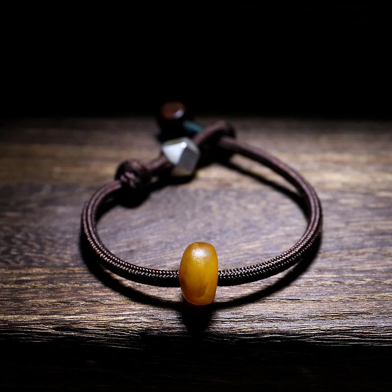 Bracciale Buddha Stones 925 Sterling Silver Zodiaco Cinese Buddha Natale Ambra Naturale Trasparente Ansia