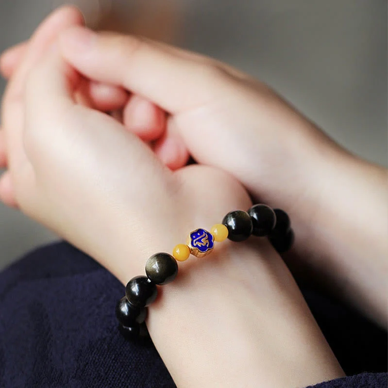 Bracciale Buddha Stones 925 Sterling Silver Zodiaco Cinese Buddha Natale Naturale Oro Lucentezza Ossidiana Ambra Protezione Ricchezza - Image 12