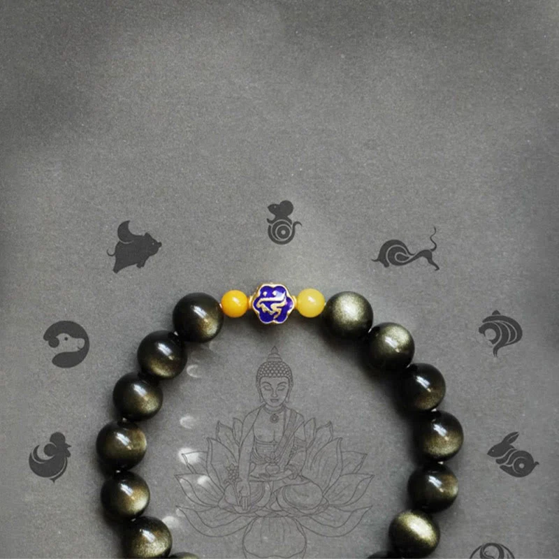 Bracciale Buddha Stones 925 Sterling Silver Zodiaco Cinese Buddha Natale Naturale Oro Lucentezza Ossidiana Ambra Protezione Ricchezza - Image 19